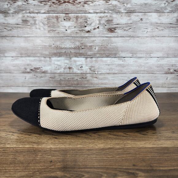 Rothy’s Womens The Square Tuxedo Cap Toe Ballet Flats Black Beige size 10 - Picture 7 of 12